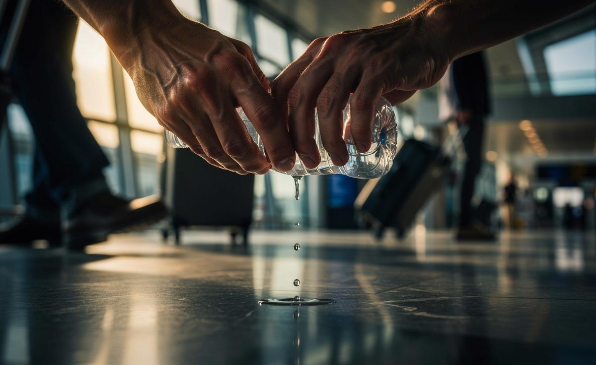 Immer mehr Reisende gießen geheimnisvoll Wasser auf den Flughafenboden, erprobte Vielflieger wissen, warum